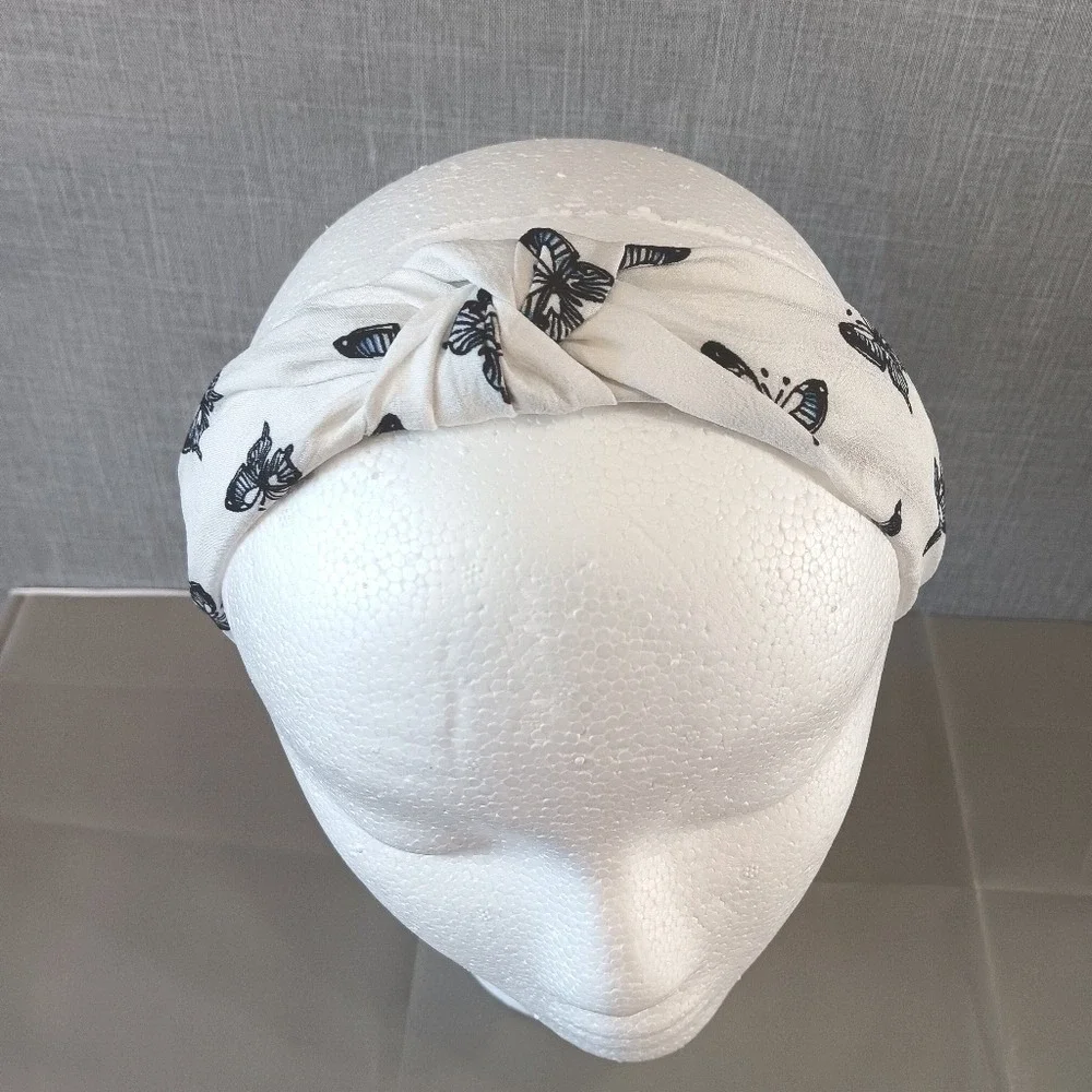Top Knot Headband White BUTTERFLY Boho Beach Cottagecore Fairycore Dainty Whimsy